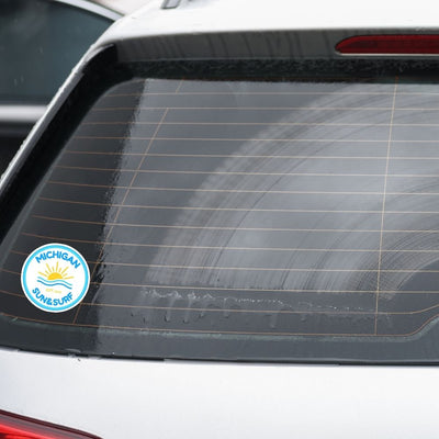 bright bue and aqua Michigan-themed sticker
