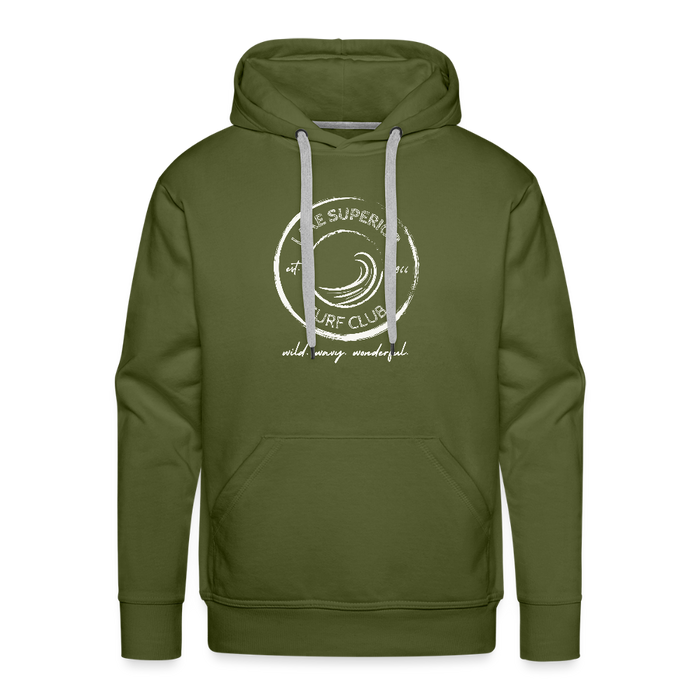 Lake Superior Surf Club Premium Hoodie – White Logo | Wild. Wavy. Wonderful. - olive green
