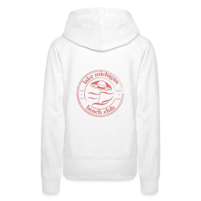 Lake Michigan Beach Club Women’s Premium Hoodie – White with Coral Logo - white