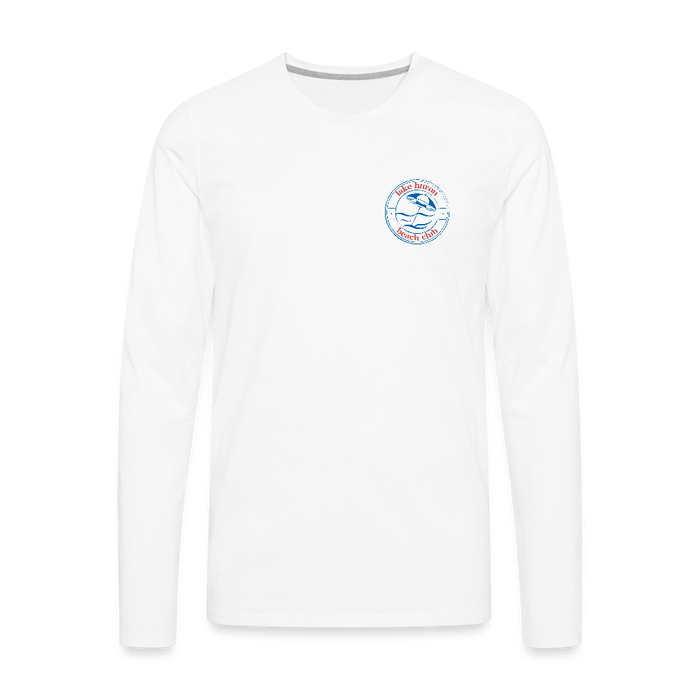 Lake Huron Beach Club Premium Long Sleeve Tee – Navy & Red Logo (Left Pocket) - white