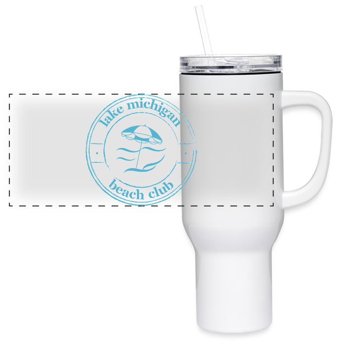 Lake Michigan Beach Club™ 40 oz Travel Tumbler – White with Aqua Logo - white