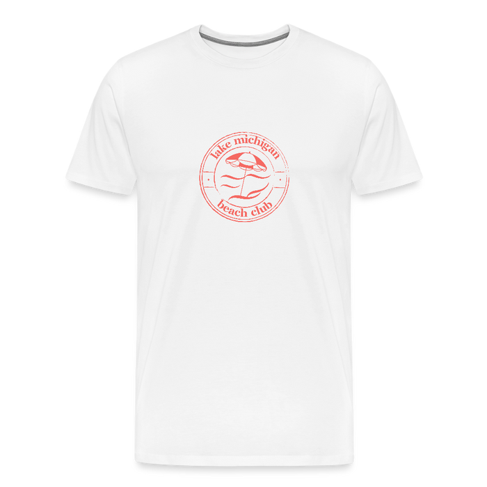 Lake Michigan Beach Club™ Men’s Premium Tee – White with Coral Logo - white