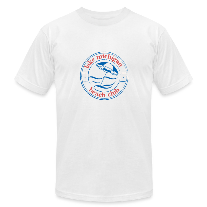 Fresh Coast Prep Tee – Lake Michigan Beach Club | Navy & Red Logo - white