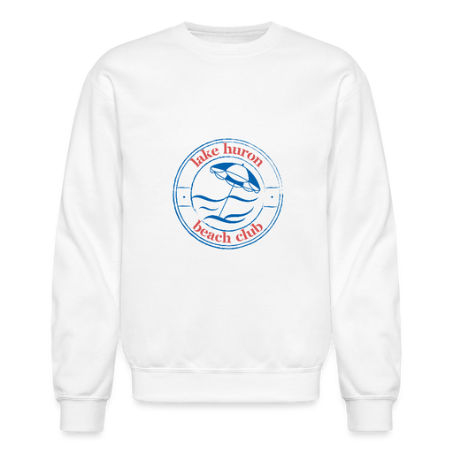 Fresh Coast Prep Crewneck Sweatshirt – Lake Huron Beach Club | Navy & Red Logo - white
