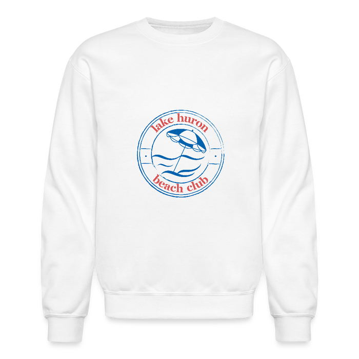 Fresh Coast Prep Crewneck Sweatshirt – Lake Huron Beach Club | Navy & Red Logo - white