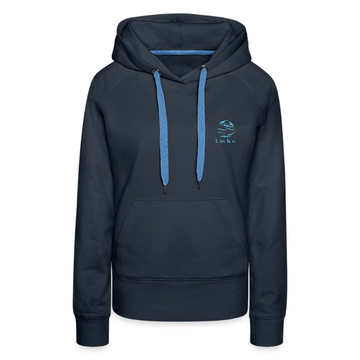 Lake Michigan Beach Club Women’s Premium Hoodie – Navy with Aqua Logo - navy