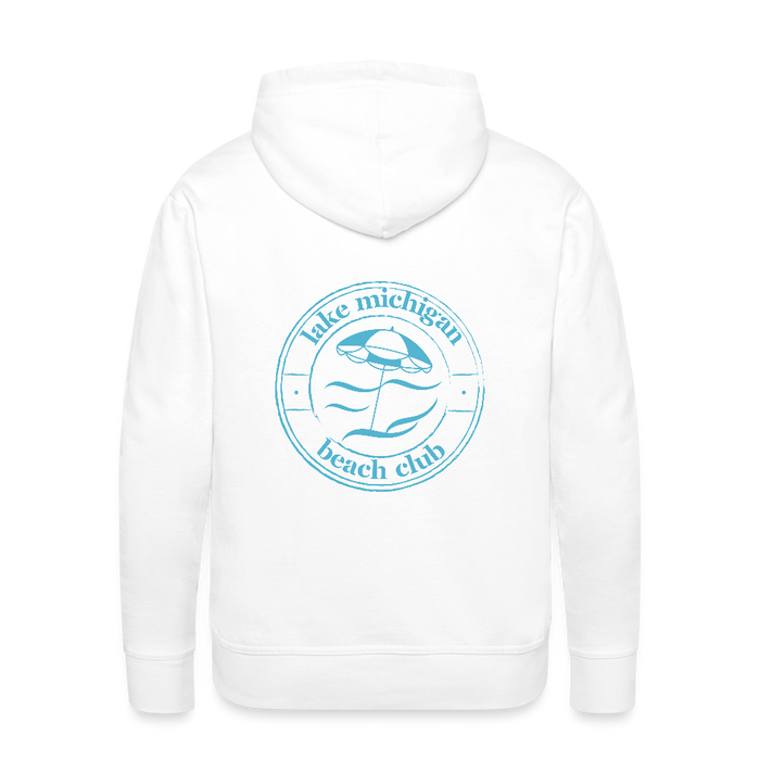 Lake Michigan Beach Club Men’s Premium Hoodie – White with Aqua Logo - white