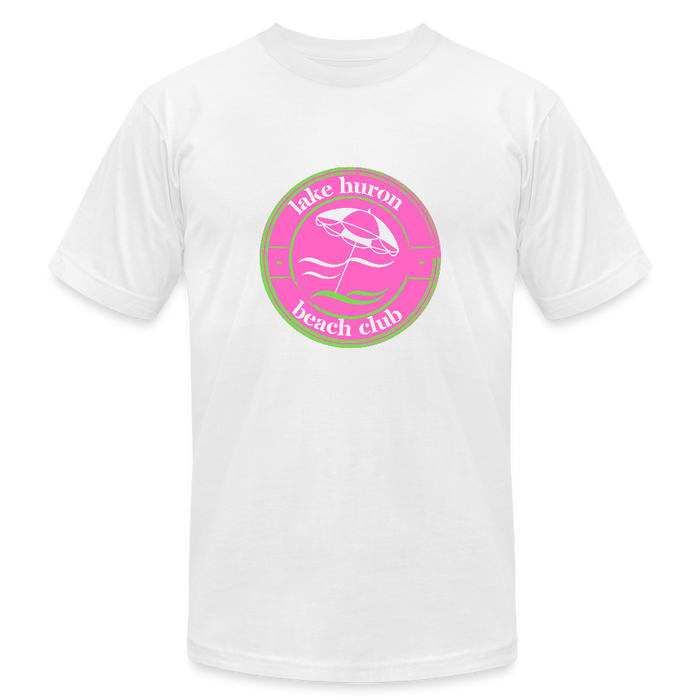 Lake Huron Beach Club™ Tee – Fresh Coast Prep (Pink & Green Solid) - white
