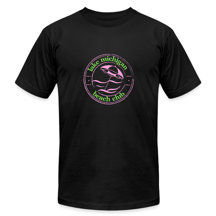Fresh Coast Prep Tee – Lake Michigan Beach Club | Pink & Green Logo - black