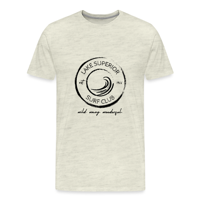 Lake Superior Surf Club Premium Unisex T-Shirt – Wild. Wavy. Wonderful. - heather oatmeal