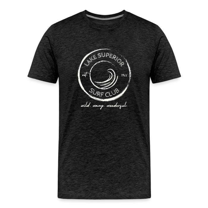 Lake Superior Surf Club Premium Unisex T-Shirt – White Logo | Wild. Wavy. Wonderful. - charcoal grey