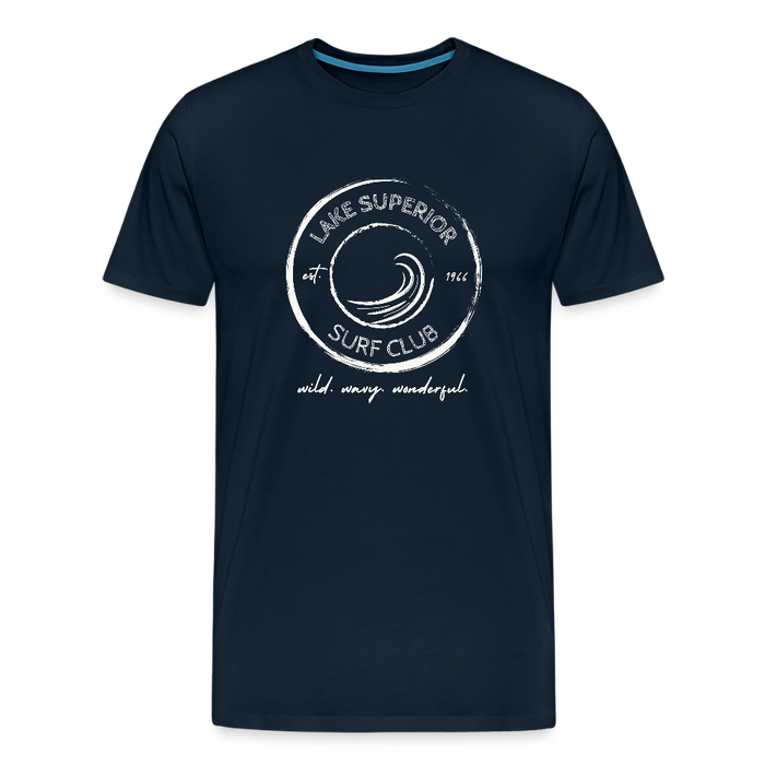 Lake Superior Surf Club Premium Unisex T-Shirt – White Logo | Wild. Wavy. Wonderful. - deep navy