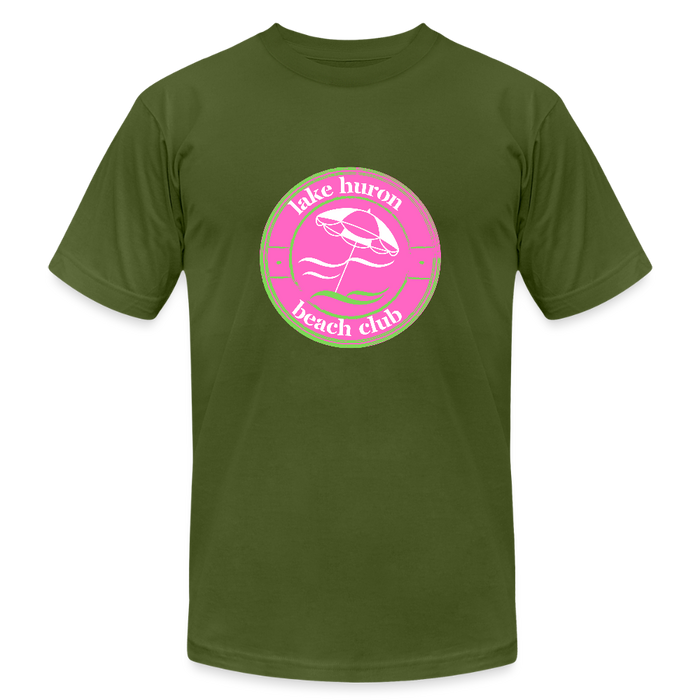 Lake Huron Beach Club™ Tee – Fresh Coast Prep (Pink & Green Solid) - olive