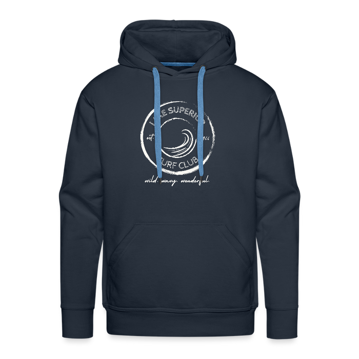 Lake Superior Surf Club Premium Hoodie – White Logo | Wild. Wavy. Wonderful. - navy