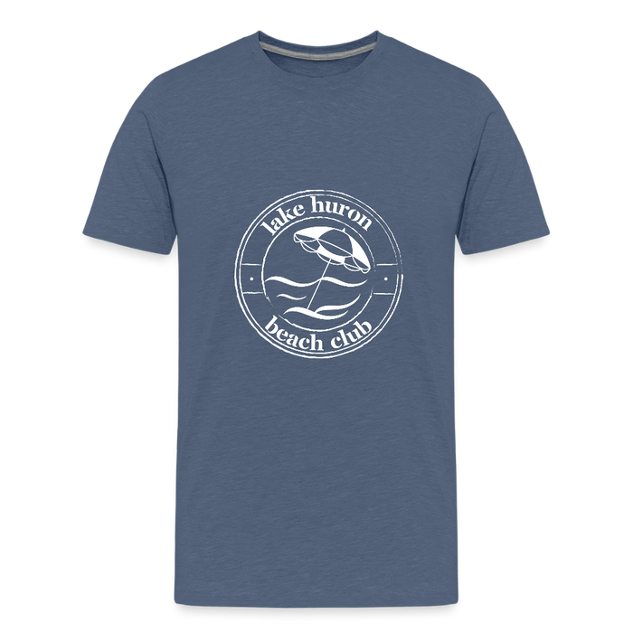 Lake Huron Beach Club Kids’ T-Shirt – White Logo | Soft Cotton Tee - heather blue