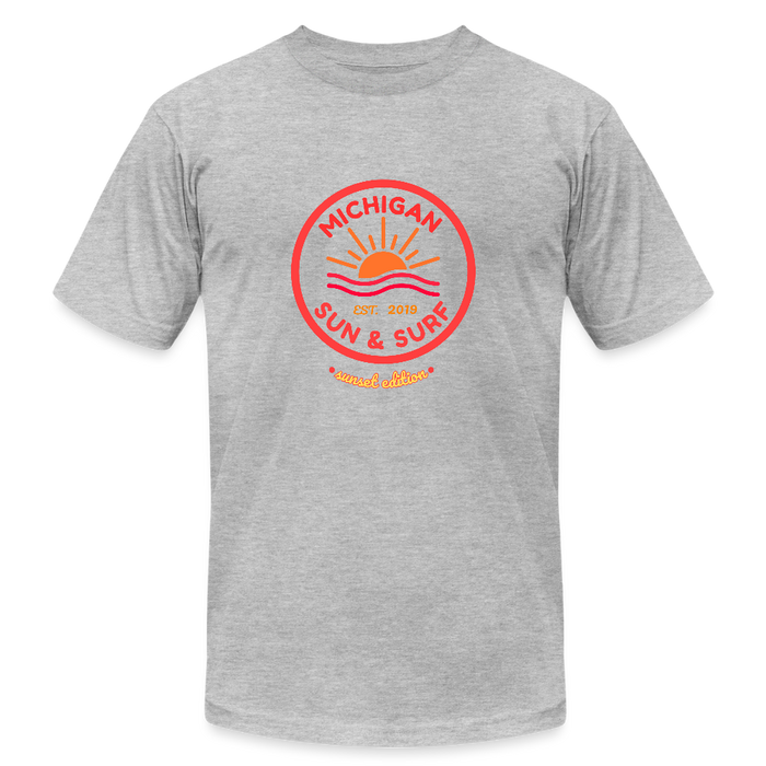 Michigan Sun & Surf “Sunset Edition” Unisex Jersey T-Shirt – Bella + Canvas - heather gray