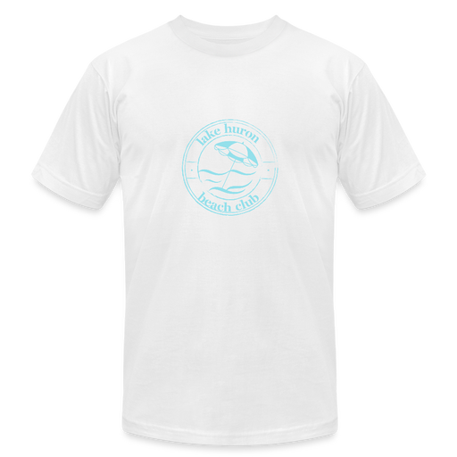 Lake Huron Beach Club Unisex Jersey T-Shirt – Soft Teal Logo | Bella + Canvas - white