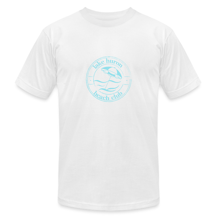Lake Huron Beach Club Unisex Jersey T-Shirt – Soft Teal Logo | Bella + Canvas - white