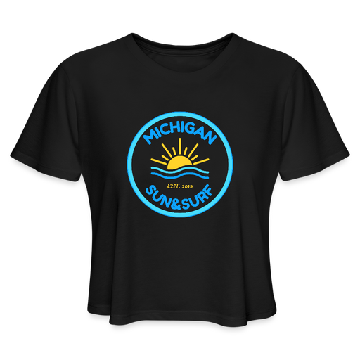 Michigan Sun & Surf™ Women's Cropped Tee – Flowy Retro Summer Fit - black