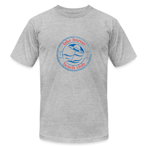 Fresh Coast Prep Tee – Lake Huron Beach Club | Navy & Red Logo - heather gray