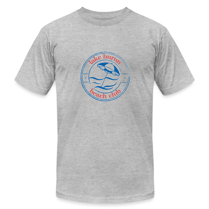 Fresh Coast Prep Tee – Lake Huron Beach Club | Navy & Red Logo - heather gray