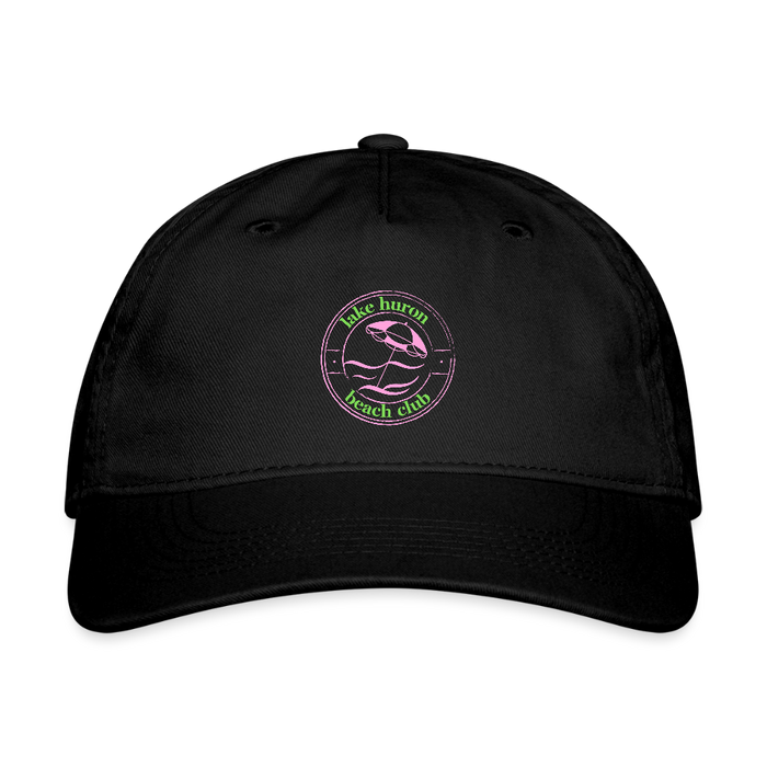 Lake Huron Beach Club Organic Baseball Cap – Pink & Green Logo - black