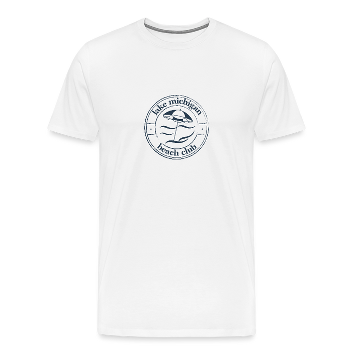 Lake Michigan Beach Club™ Men’s Premium Tee – White with Navy Logo - white