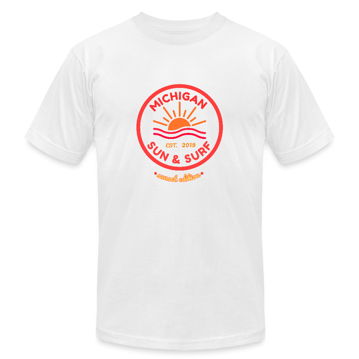 Michigan Sun & Surf “Sunset Edition” Unisex Jersey T-Shirt – Bella + Canvas - white