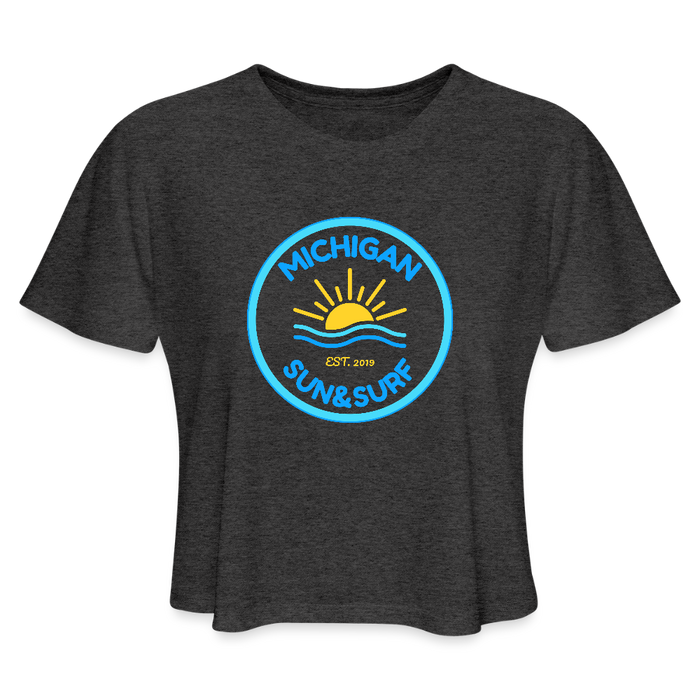Michigan Sun & Surf™ Women's Cropped Tee – Flowy Retro Summer Fit - deep heather