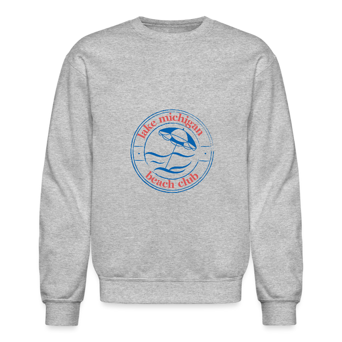 Fresh Coast Prep Crewneck Sweatshirt – Lake Michigan Beach Club | Blue & Red Logo - heather gray