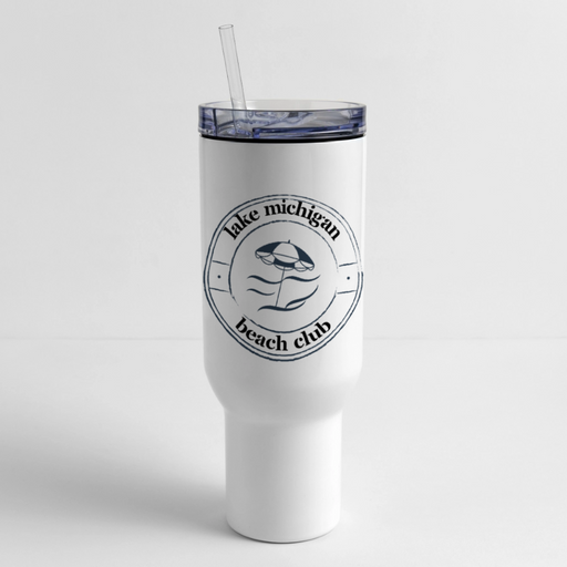 Lake Michigan Beach Club™ 40 oz Travel Tumbler – White with Navy Logo - white