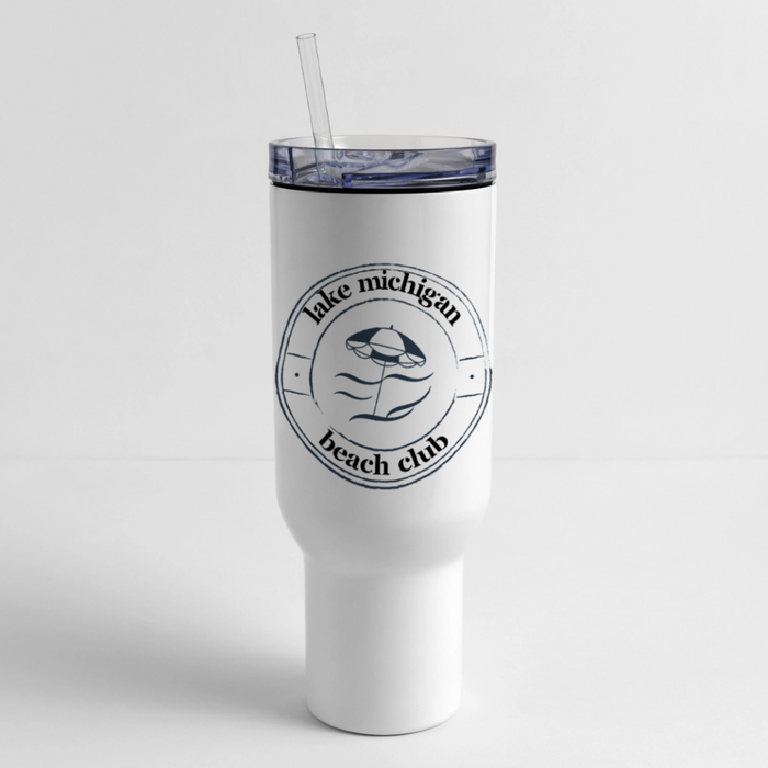 Lake Michigan Beach Club™ 40 oz Travel Tumbler – White with Navy Logo - white