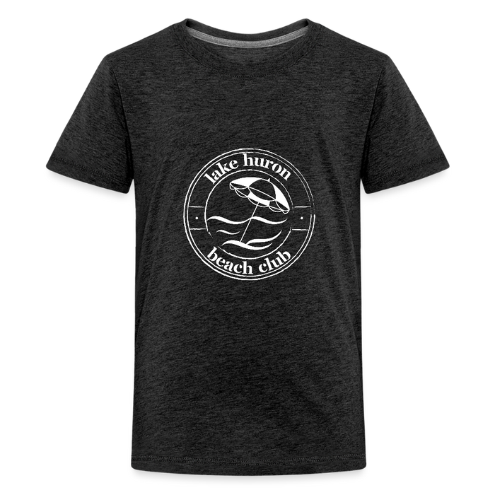 Lake Huron Beach Club Kids’ T-Shirt – White Logo | Soft Cotton Tee - charcoal grey