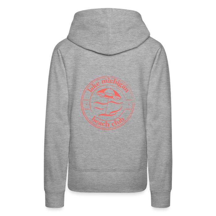 Lake Michigan Beach Club Women’s Premium Hoodie – Heather Gray with Coral Logo - heather grey