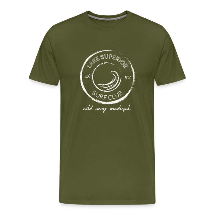 Lake Superior Surf Club Premium Unisex T-Shirt – White Logo | Wild. Wavy. Wonderful. - olive green