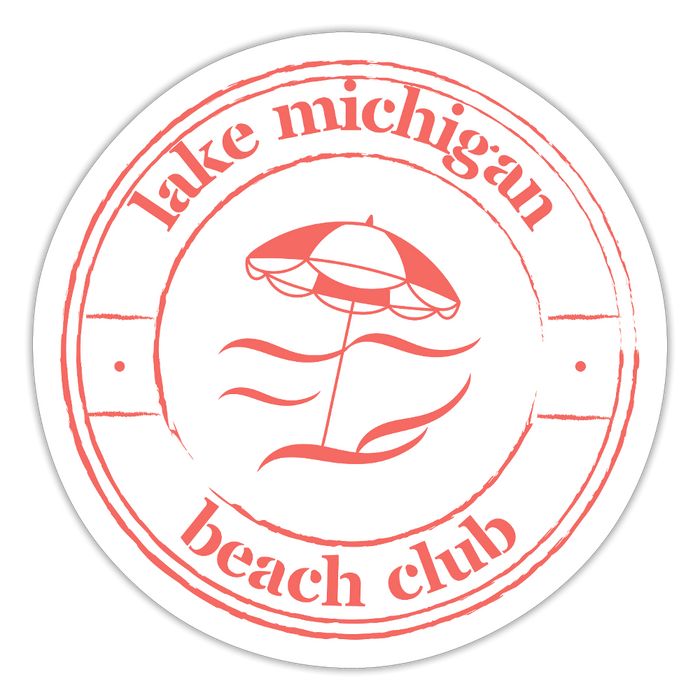 Lake Michigan Beach Club Sticker – Coral on White - white matte