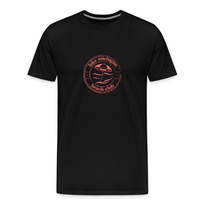 Lake Michigan Beach Club™ Men’s Premium Tee – Black with Coral Logo - black