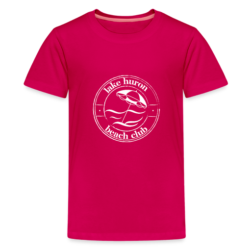 Lake Huron Beach Club Kids’ T-Shirt – White Logo | Soft Cotton Tee - dark pink