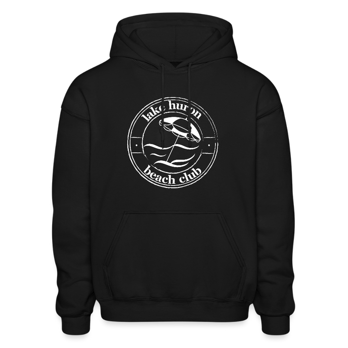 Lake Huron Beach Club Unisex Hoodie – White Logo | Gildan Heavy Blend | - black