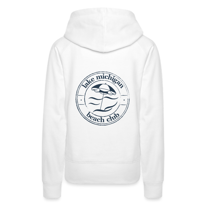 Lake Michigan Beach Club Women’s Premium Hoodie – White with Navy Logo - white
