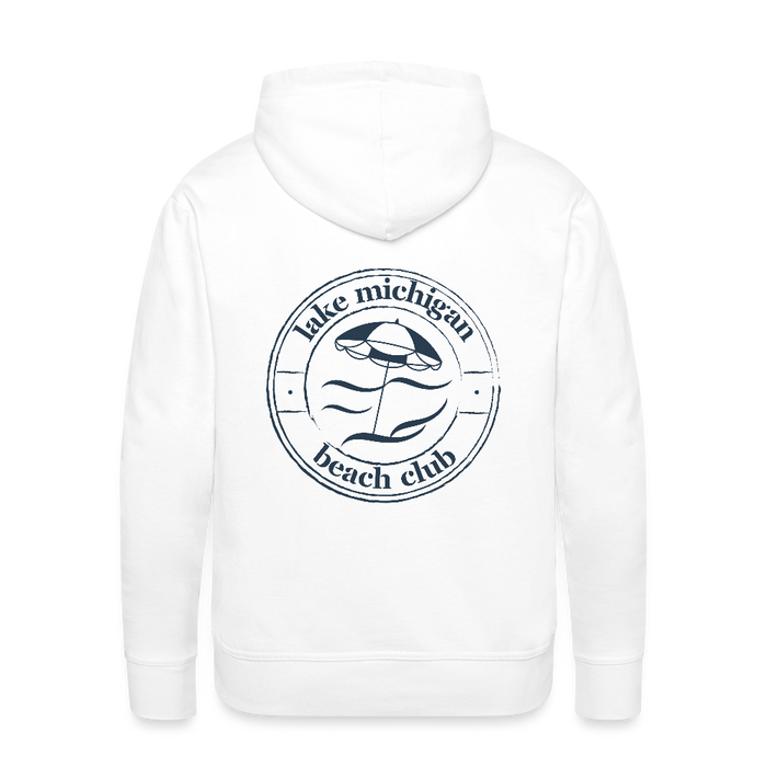 Lake Michigan Beach Club Men’s Premium Hoodie – White with Navy Logo - white
