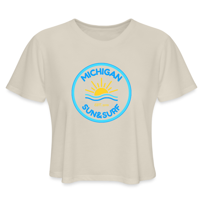 Michigan Sun & Surf™ Women's Cropped Tee – Flowy Retro Summer Fit - dust
