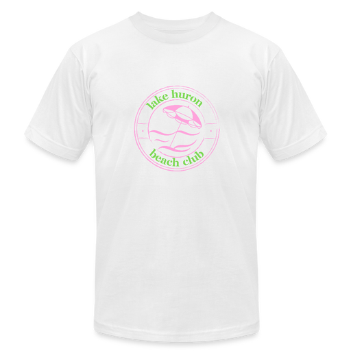 Fresh Coast Prep Tee – Lake Huron Beach Club | Pink & Green Logo - white