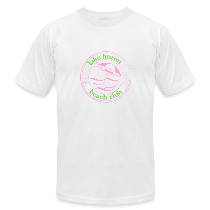 Fresh Coast Prep Tee – Lake Huron Beach Club | Pink & Green Logo - white