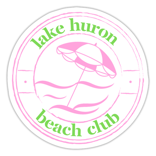 Lake Huron Beach Club Sticker – Pink & Green | Durable Vinyl - white matte