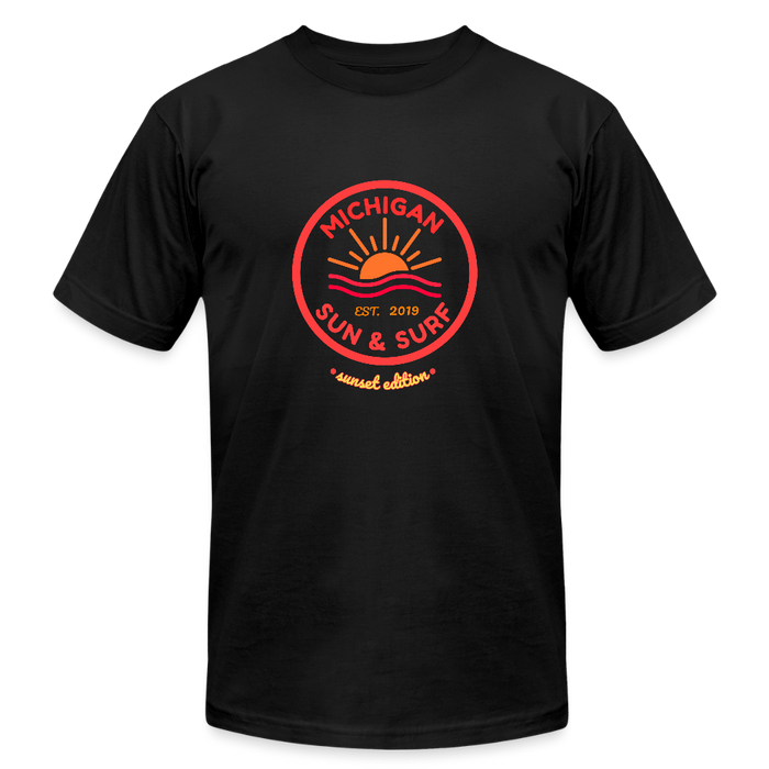 Michigan Sun & Surf “Sunset Edition” Unisex Jersey T-Shirt – Bella + Canvas - black