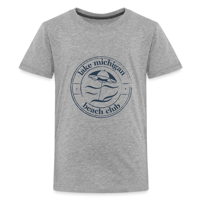 Lake Michigan Beach Club™ Kids' Premium Tee – Heather Gray with Navy Logo - heather gray