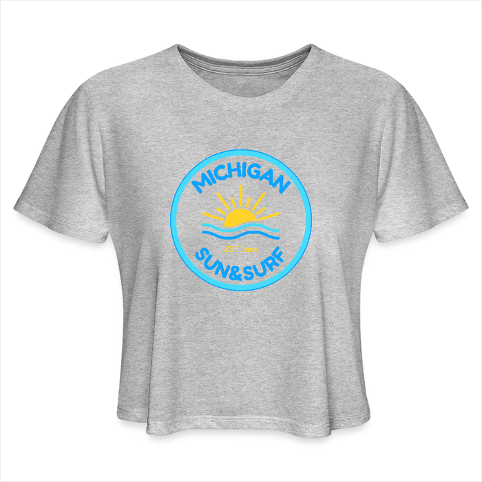 Michigan Sun & Surf™ Women's Cropped Tee – Flowy Retro Summer Fit - heather gray