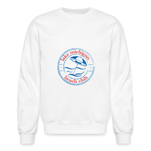 Fresh Coast Prep Crewneck Sweatshirt – Lake Michigan Beach Club | Blue & Red Logo - white