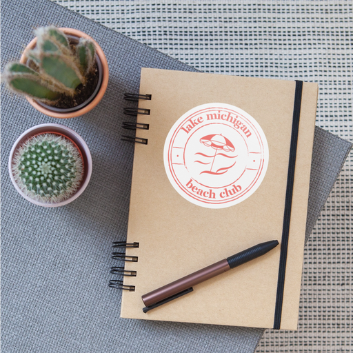 Lake Michigan Beach Club Sticker – Coral on White - white matte